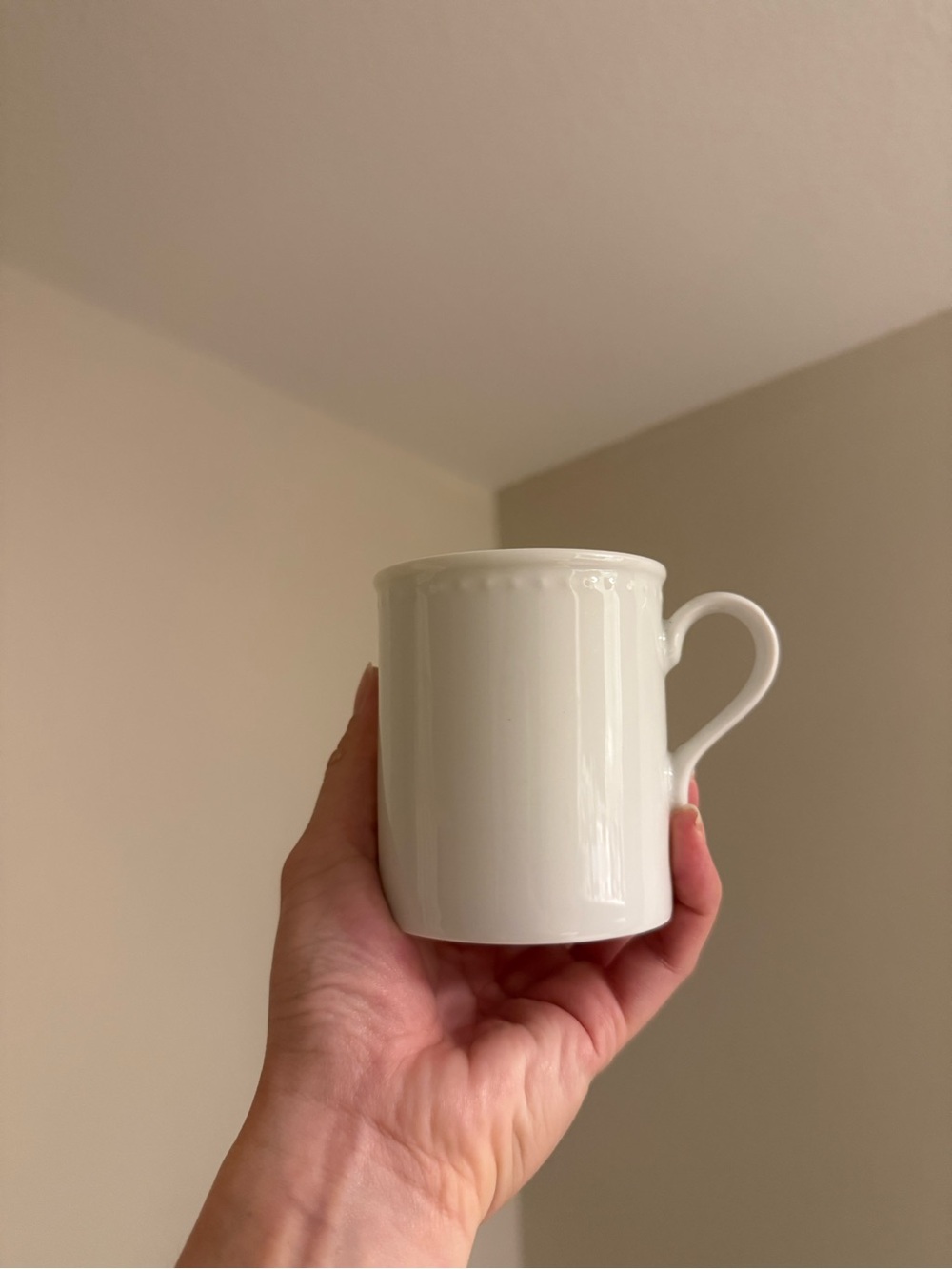 Set of 2 Crate&Barrel White Staccato Ceramic Coffee Tea Mug Scalloped Rim
